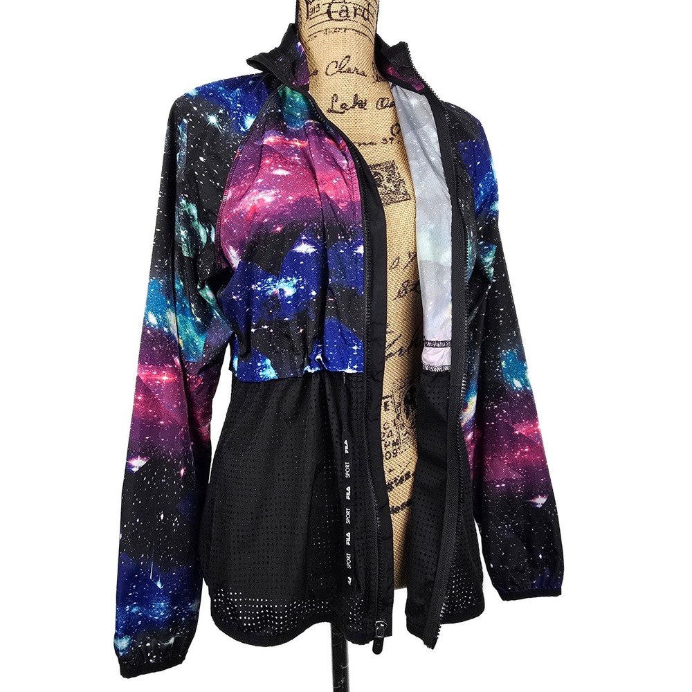 Fila Sport Galaxy Nebula Print Mesh Mix Windbreaker Jacket Womens Medium Multi